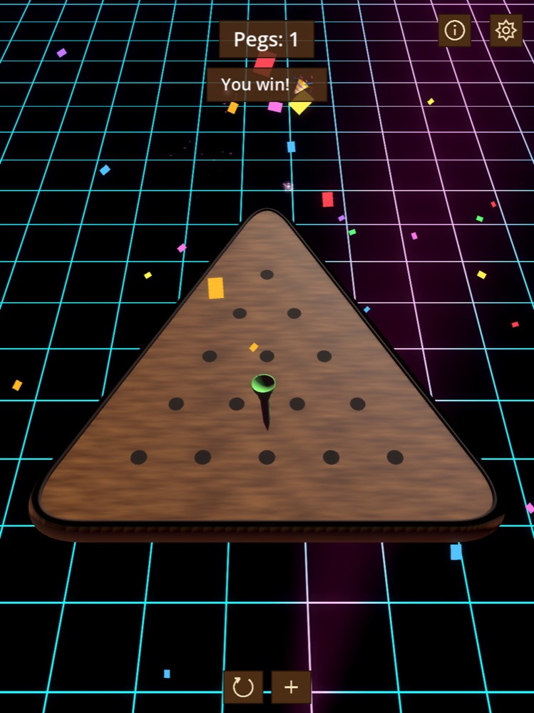 Classic mode solved: wooden pegs on a handcrafted board with a celebration overlay.